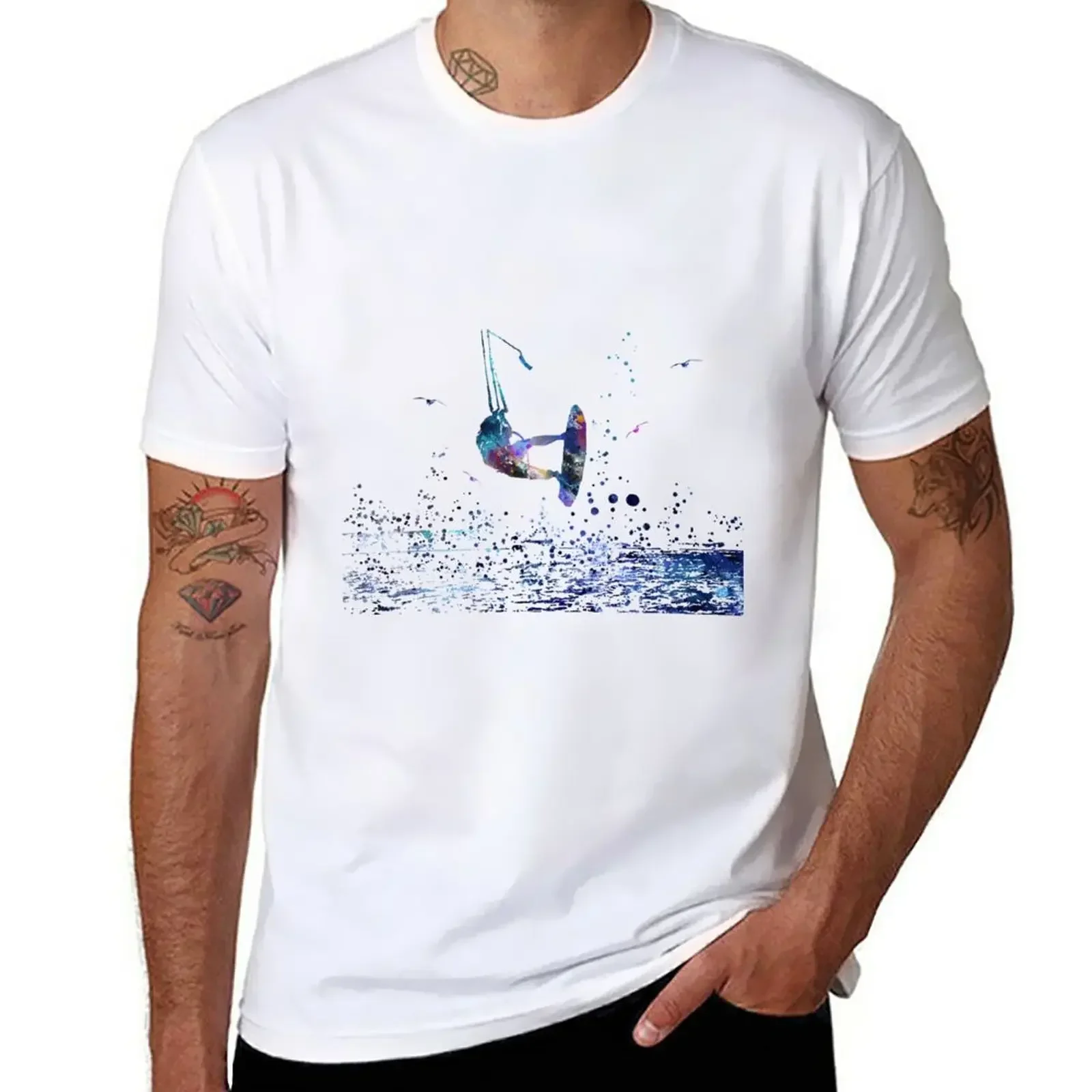 New customizeds quick drying quick-drying men workout shirt  Kitesurfing,watercolor kiteboarding T-Shirt  streetwear  tshirt