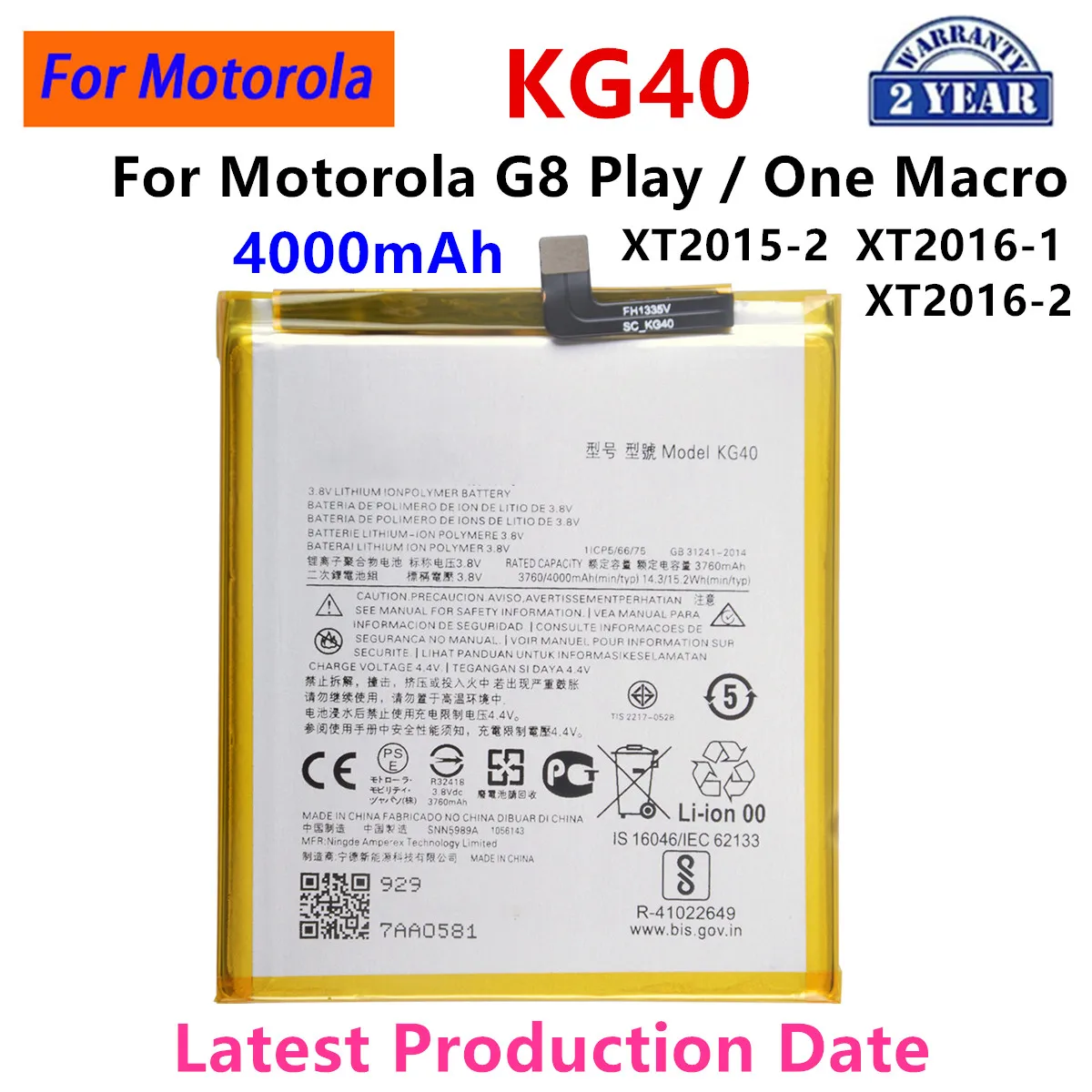 

100% Original KG40 4000mAh Battery For Motorola Moto G8 Play Moto One Macro/Dual SIM XT2015-2 XT2016-1 XT2016-2