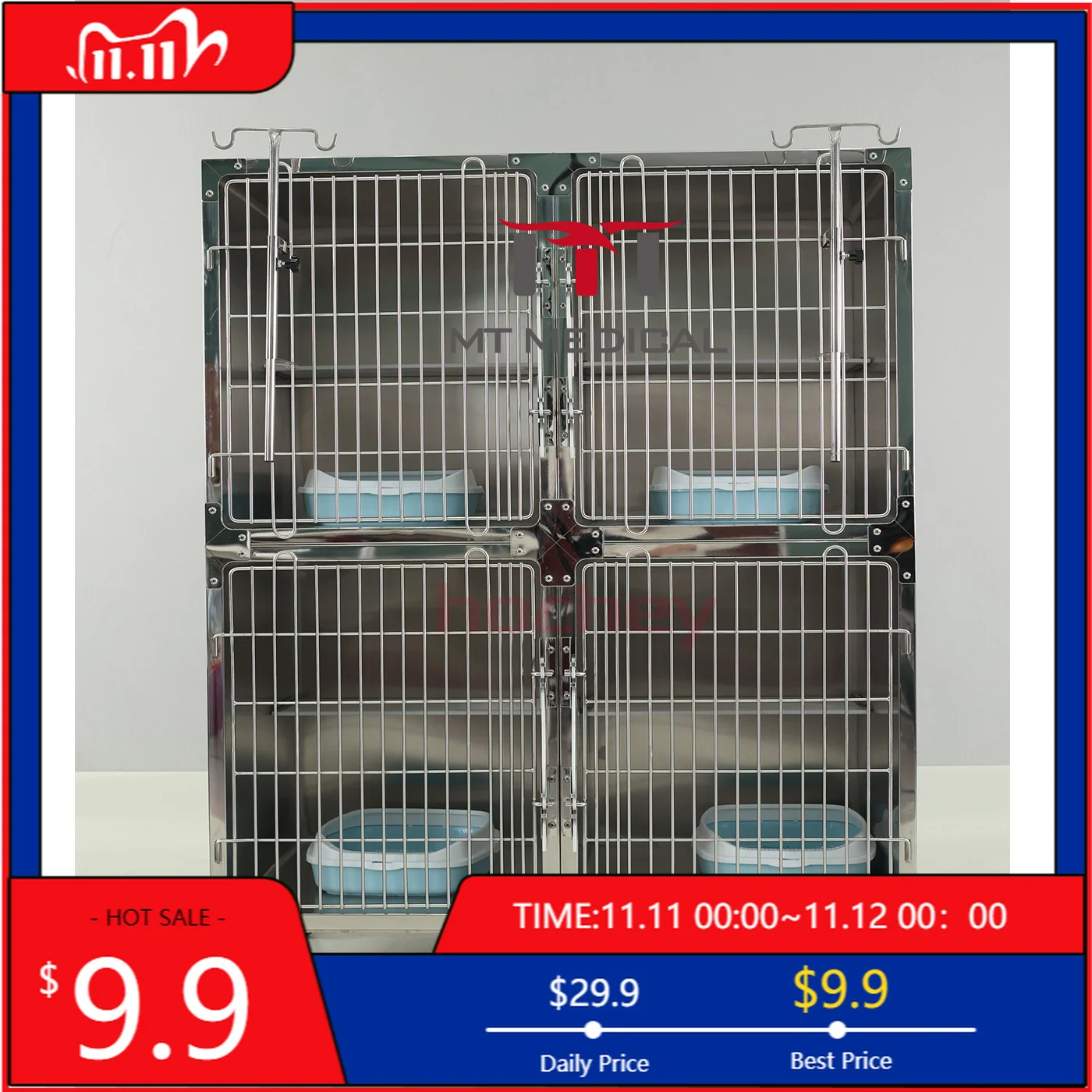 Durable Strong Veterinary Cat Cage MT MEDICAL Animal Care Housing For Pet Clinic Hospital Application