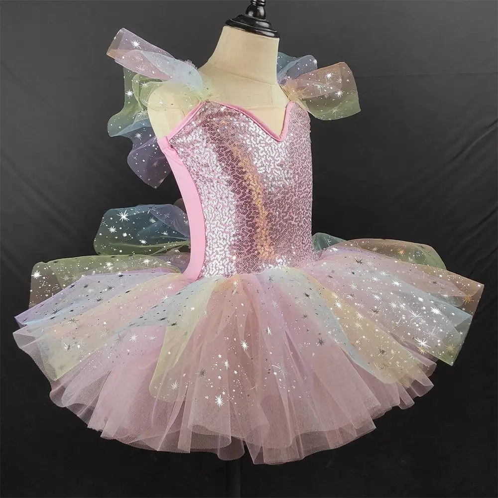 Fashion Sequin Kids Ballet Dress Modern Puffy Performance Clothes Shiny Party Dress Ballet Tutu Dance