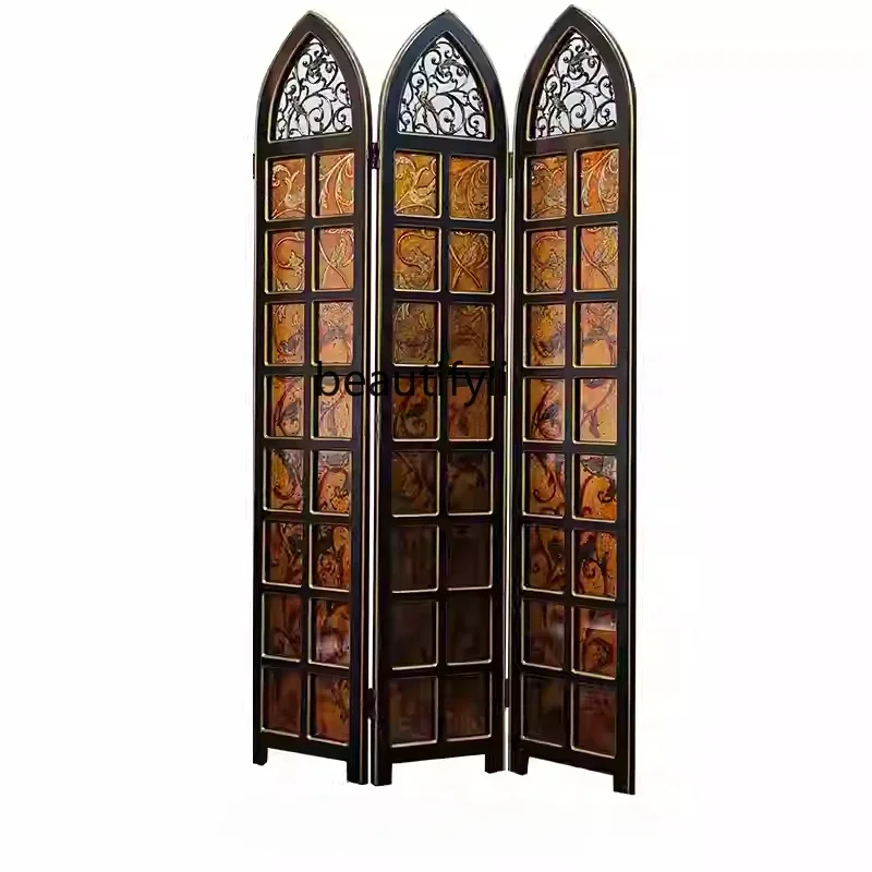 

American screen partition block folding living room antique French retro art glass European bedroom