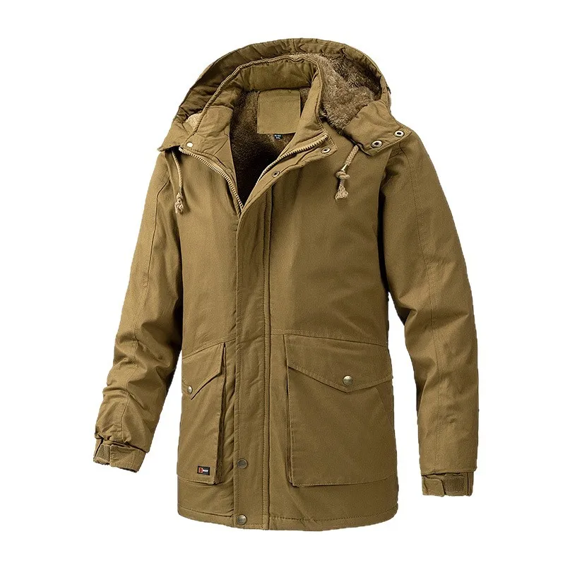 Giacca invernale imbottita in cotone da uomo, casual, di media lunghezza, con cappuccio, in caldo pile, per la stagione fredda