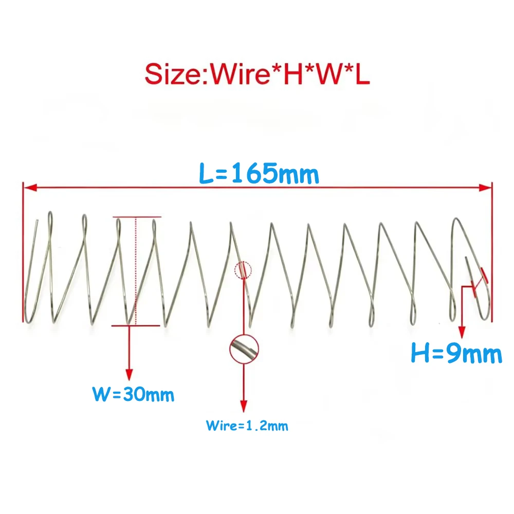 Weiyi 170Pcs Carbon Steel 1.2x9x30x165mm Square Compression Spring Flat Spring Compression Spring Pressure Spring