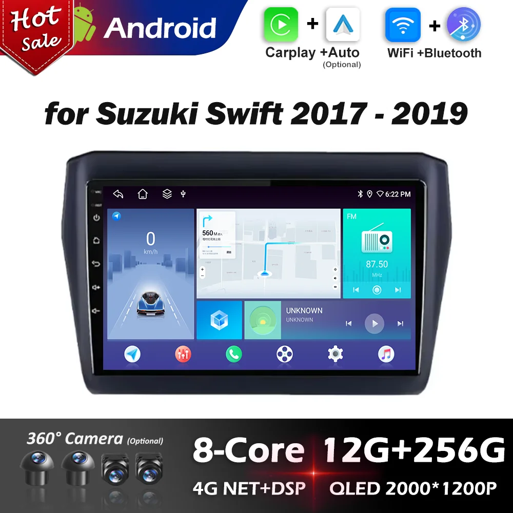 

for Suzuki Swift 2017 - 2019 GPS Navigation Carplay WiFi Android 14 Car Radio Video Multimedia Player Audio DSP Stereo Head Unit