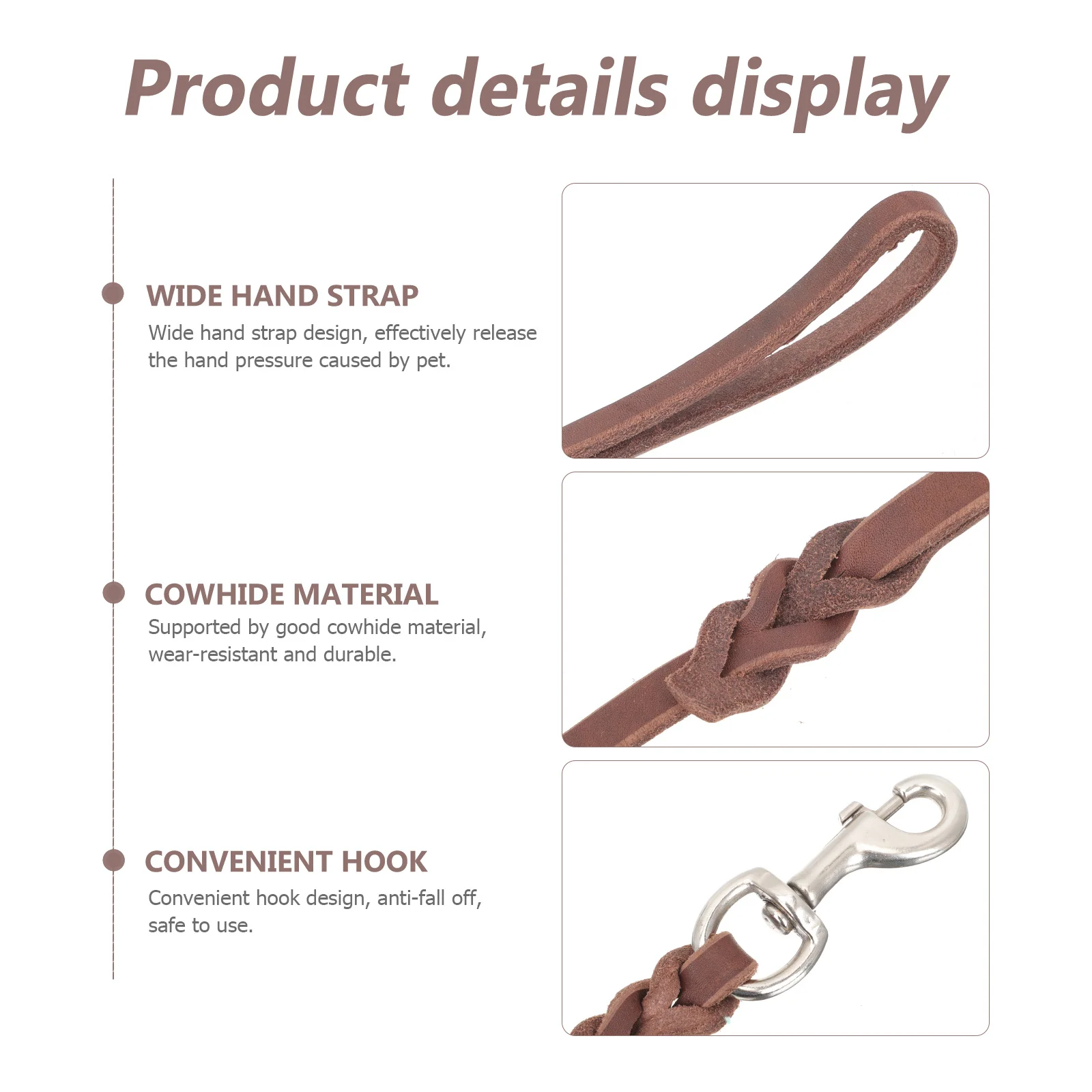 

High Quality Dog Leash with Wide Hand Strap Non Slip Buckle Wear Resistant Material for Large Dogs Walking