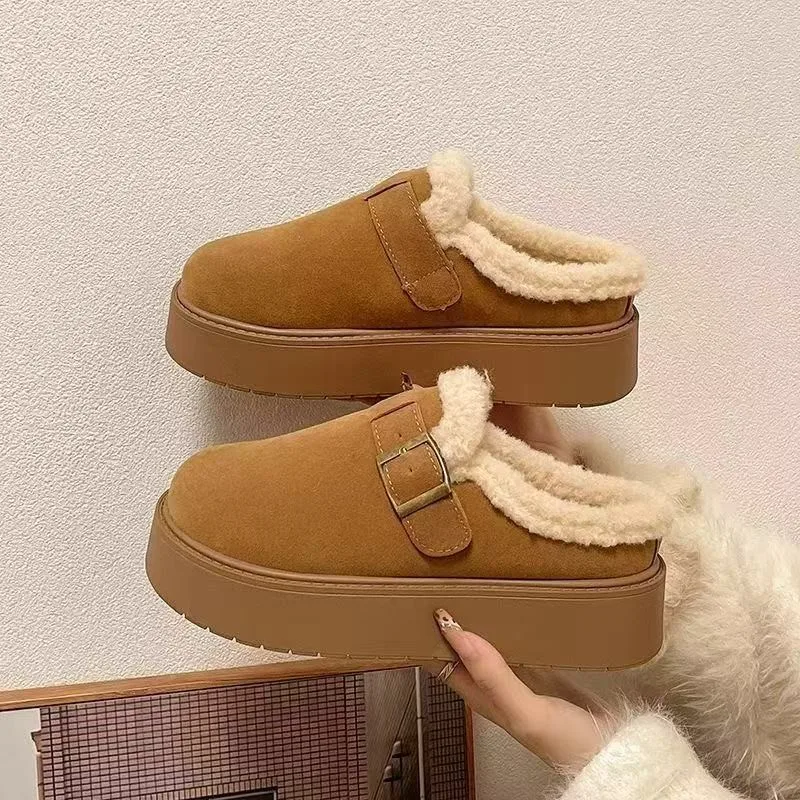 

2025 Winter Woman Slippers Plush Interior Anti Slip Sole Thick Bottom Open Toe Fashion Warm Slippers Use Indoor Shoes Women 3202