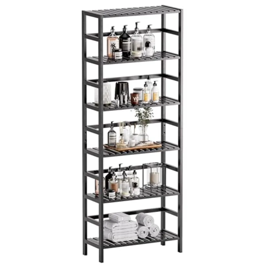 

Bamboo Bookshelf 6-Tier Tall Open Bookcase with Adjustable Shelves Floor Standing Storage Shelf Unit for Living Room Bathroom H