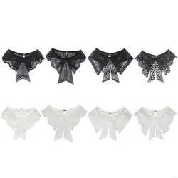 270D Creative Clothing Accessory Embroidered Lace Neckline False Collar with Button Hollow Out Lace Bowtie Detachable Collar