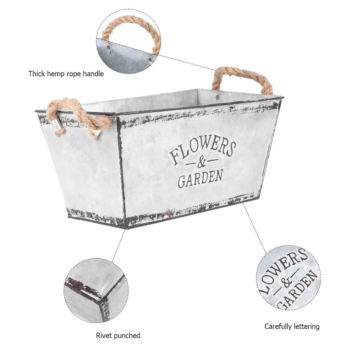 Small Silver Iron Rope Flower Bucket Handle Design for Floral Arrangements Dried Flowers Plants Home Garden Shop Decoration