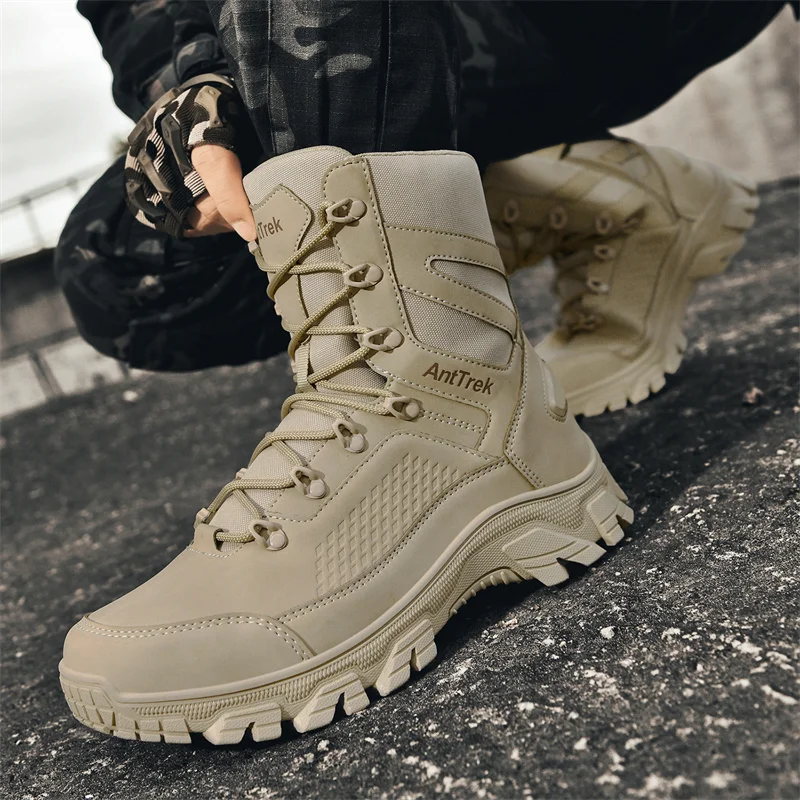 

New Men's Hiking Boots Waterproof Leather Trekking Off-road Shoes Non-slip Outdoor Combat Training Boots Casual Motorcycle Boots