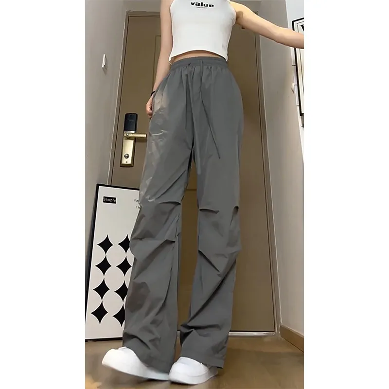 

Мужские летние тонкие брюки-карго в американском стиле, функциональные, быстросохнущие, плиссированные, из ледяного шелка, рабочая одежда, свободный крой, низкая талия, длинные штаны