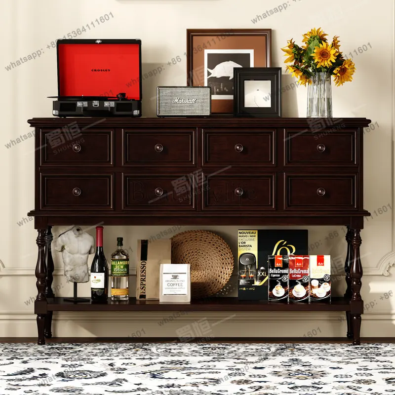 FG American pure solid wood entrance cabinet, living room with pumping retro entrance cabinet