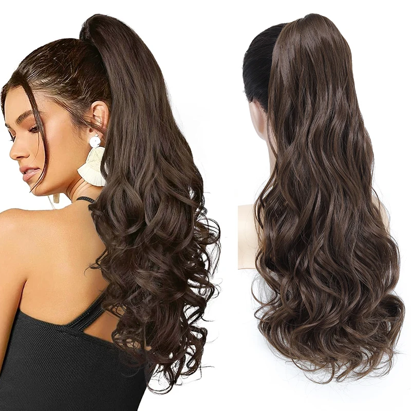 

Long Body Wave Drawstring Ponytail for Women Natural Wavy Hairpiece Horse Tail Synthetic Black Curly Clip in Ponytail Extensions