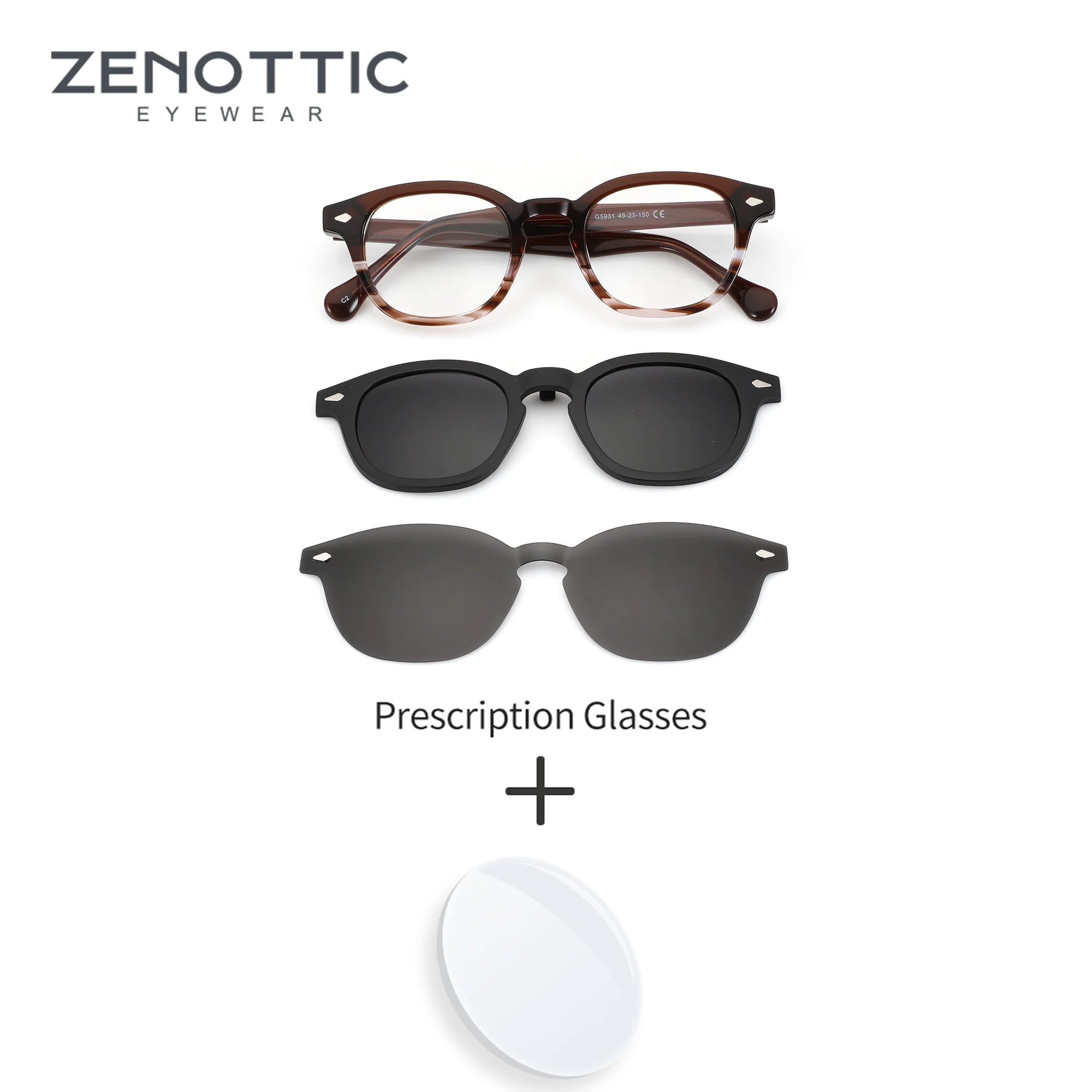 

ZENOTTIC L Size Mens Square Acetate Glasses with Prescription Lenses Magnetic Attachment System