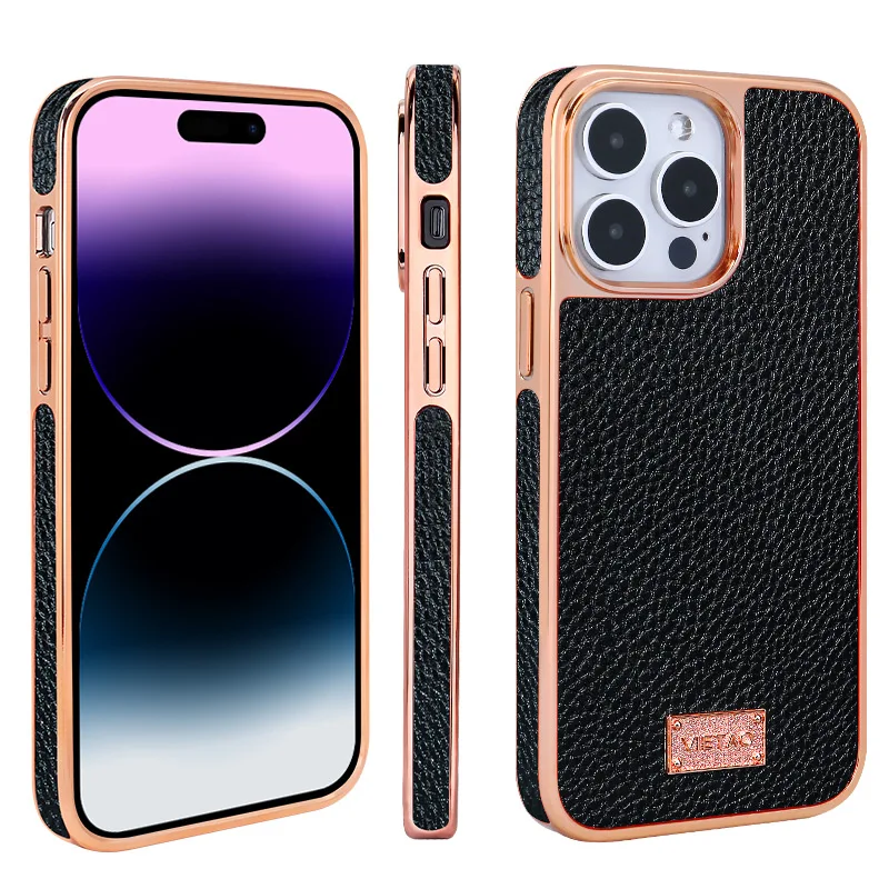 VIETAO-Leather Phone Case Cover, Plating PC, Red, iPhone 14Plus, 14, 13, 12 Pro Max, 13Pro, 14Pro, XR