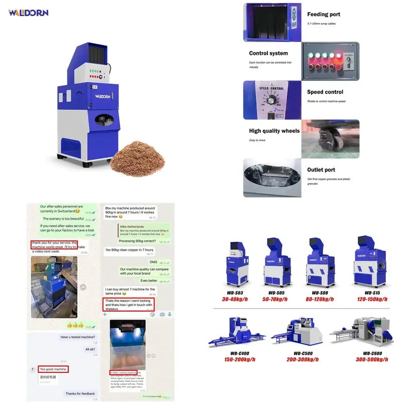 Recycling Machine 2026 Walldorn S03 Mini Cable Granulator Scrap Copper Wire Crusher and Separator Recycling Machine
