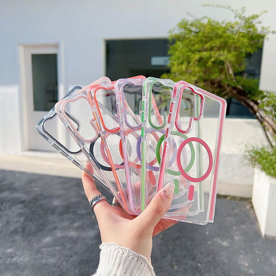 

Высококачественный прозрачный чехол Magsafe с защитой от падения для Samsung Galaxy S24 Plus S25 Ultra A36 A56 A26, магнитный чехол для беспроводной зарядки