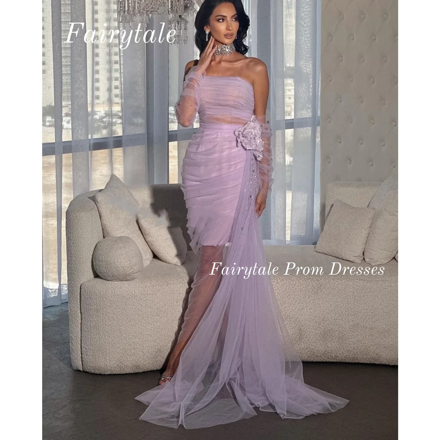

Purple Flowers Prom Dress Crystal Ruffle Evening Dress Vintage Sexy Sweet Elegant Beaded Formal Occasion Weeding Party Gowns