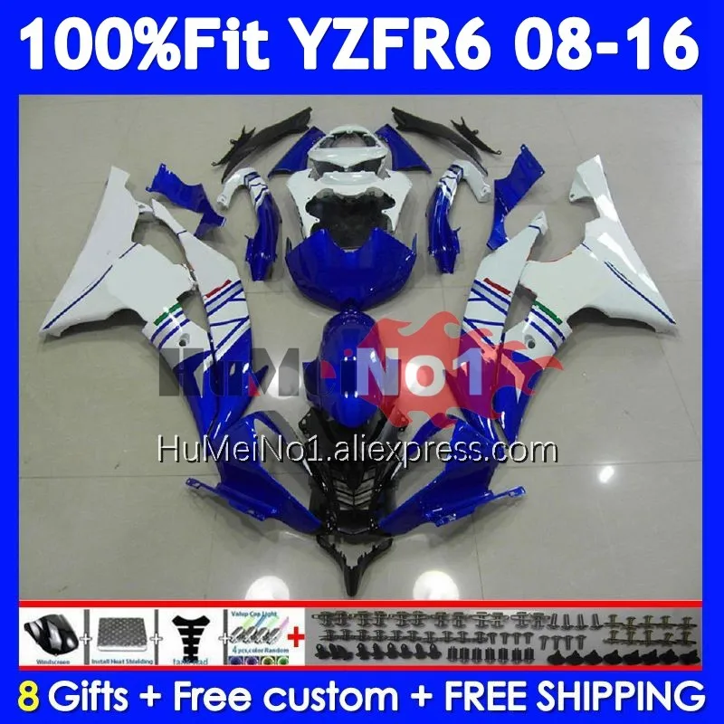 Bodys For YAMAHA YZF R6 600 White blue R 6 YZF-600 YZF-R6 359No.125 YZFR6 YZF600 08 09 10 11 12 2013 2014 2015 2016 Fairing Kit