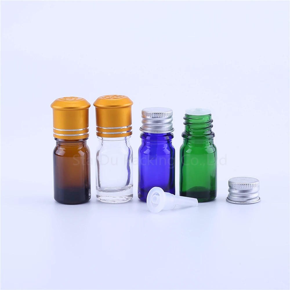 

12pcs 5ml Thick Amber Blue Green Transparent Essential Oil Glass Bottles With Cap Glass Containers