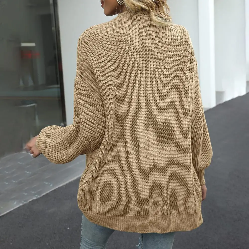 Autumn Winter Women Sweater Coat Open Front Lantern Long Sleeve Cardigan Sweater Solid Color Mid-length Knitting Coat Streetwear