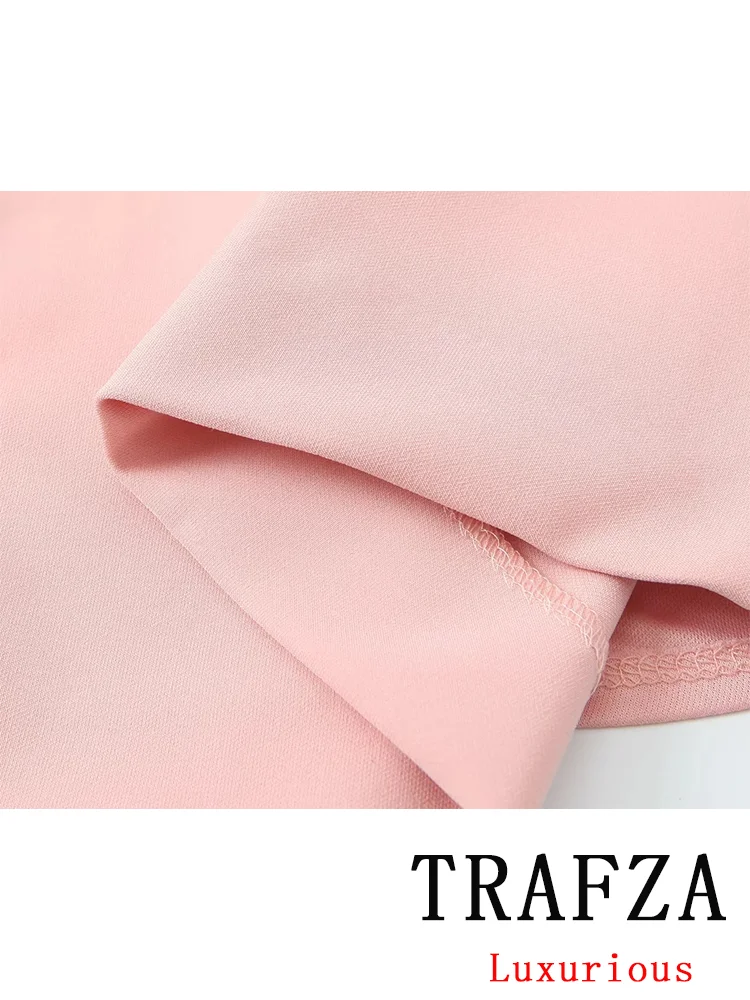 TRAFZA Vintage Casual Chic Pink Women Dress Solid Belt Zipper Slash Neck Slim Long Straight Vestidos Fashion 2024 Autumn Dress