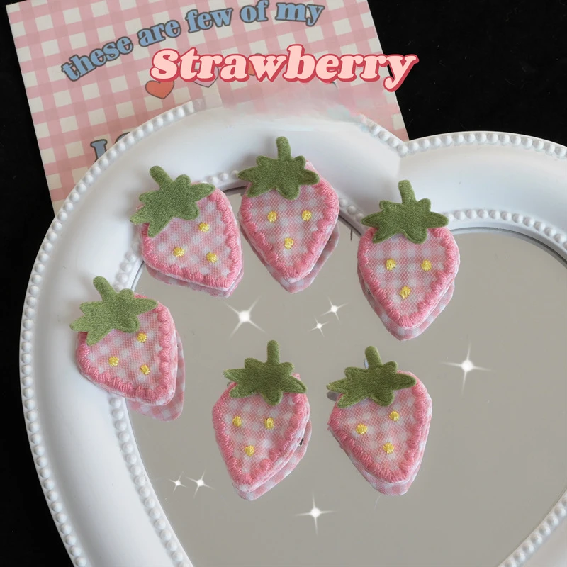 Sweet Girl Pink Strawberry and Bow Hair Clips Cute Cloth Art Strawberry Hairpins Hair Clips Girl's Heart Headwear Accessories