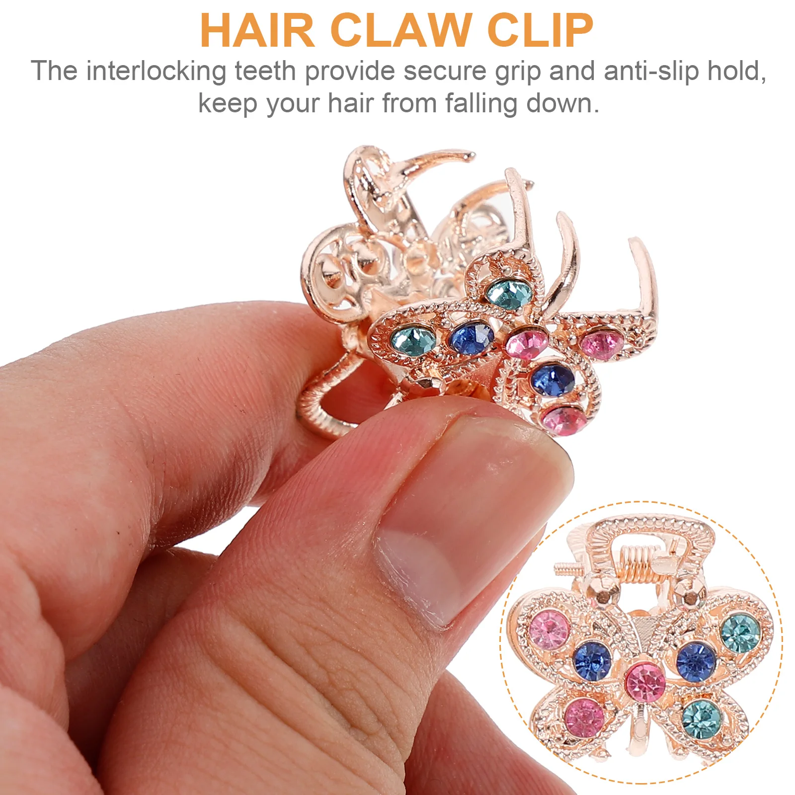 

10pcs Mini Hair Clasp Small Claw Clip Metal Barrettes Crystal Drill Pink Shark Tooth Grip Anti Slip