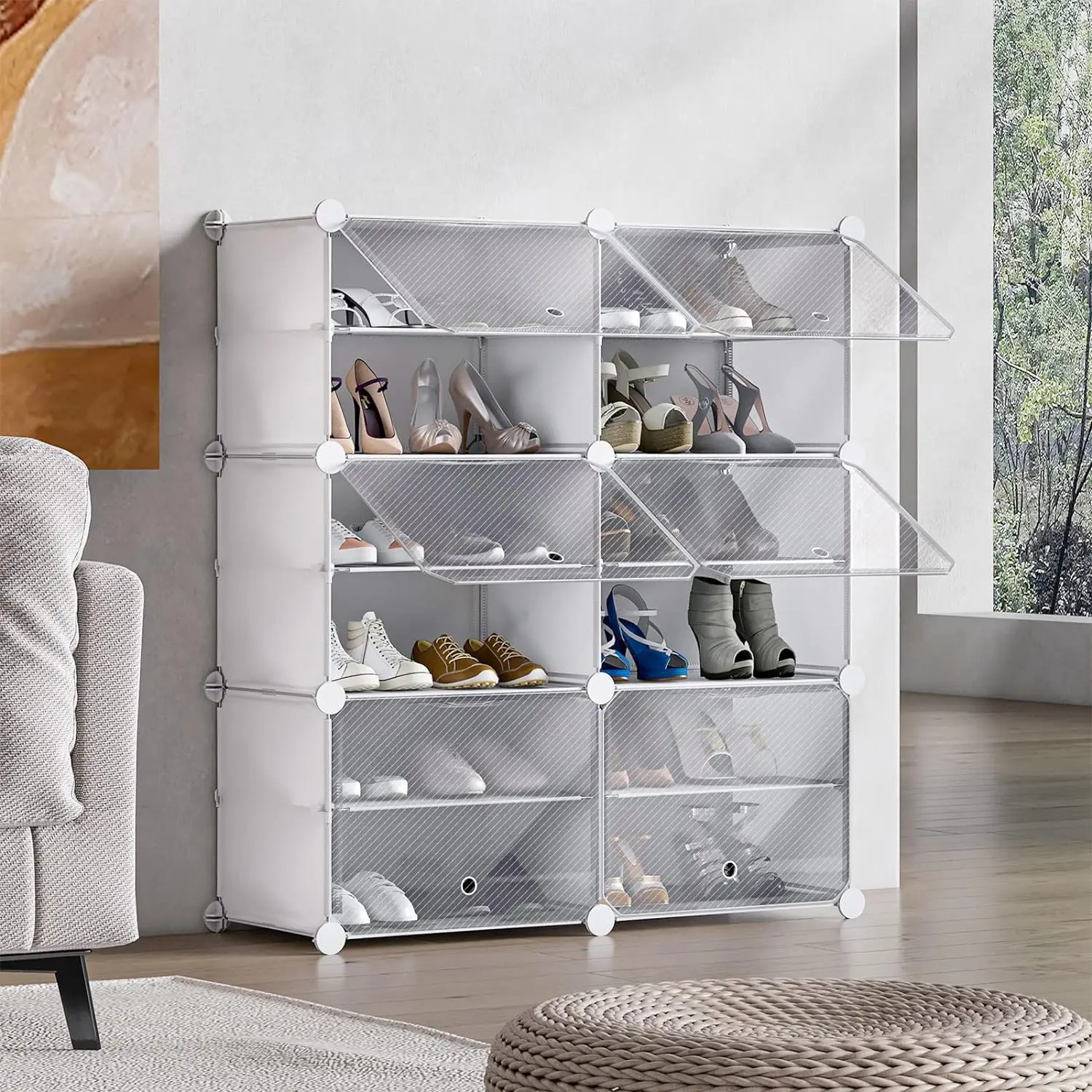 

Shoe Rack for Entryway, 6 Cube 12-Tier Shoe Storage Cabinet 24 Pairs Plastic Freestanding Shoe Organizer DIY for Entryway