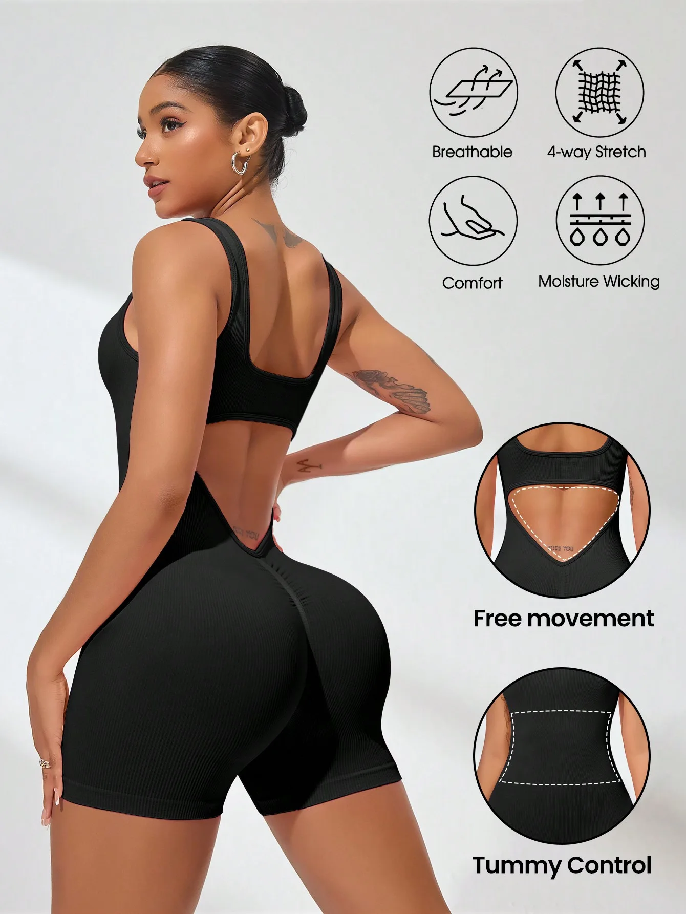 Sexy With V-shaped Exposed Waist Women's Summer Jumpsuits Fitness Daily Wear Casual Yoga Workout Jumpsuits