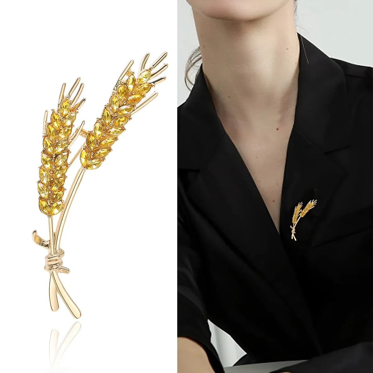 Fashion Women Brooches Korean Fashion Style 3-Color Rhinestone Ear of Wheat Lapel Pins Luxury Jewelry Accessories For Clothing