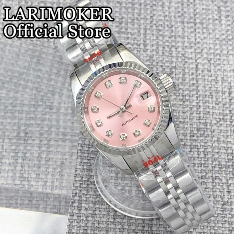LARIMOKER 25.5mm Lady's Diamond Index Pink Watch Dial NH05 Automatic Women's Sapphire Glass Stainless Steel Watch Lady's Wristwa