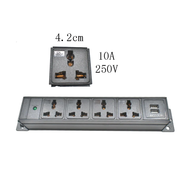 PDU Power Board Aluminiumlegierung Shell 10A Universalsteckdose 1-10AC mit LED-Licht 2USB Wireless