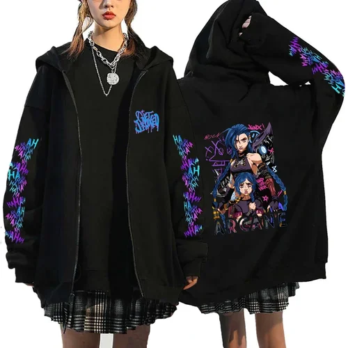 Imagen 2 del producto Arcane-Jinx Sudadera con capucha con cremallera mono Graffiti chaqueta con cremallera hombres mujeres amantes del juego sudaderas populares ropa informal estilo hip hop pulóver regalo