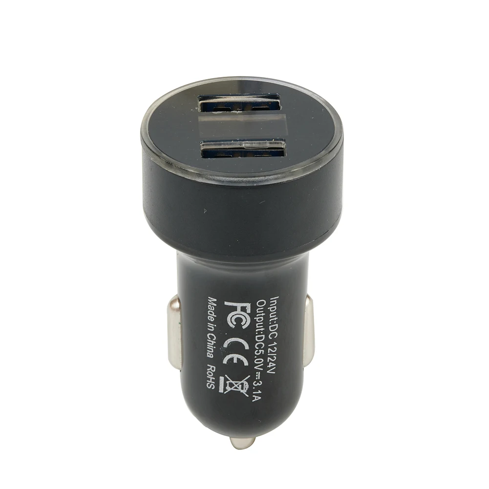 

Adaptor Car Charger Simultaneously Monitor Socket Splitter USB 3.1A Aluminum Alloy Rim LED Ports Black DC12V-24V
