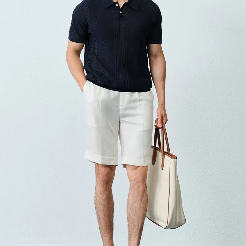 

Italian Naples Cool Breathable Linen Shorts Men's Casual Retro Off-White Suit Shorts Vacation Style