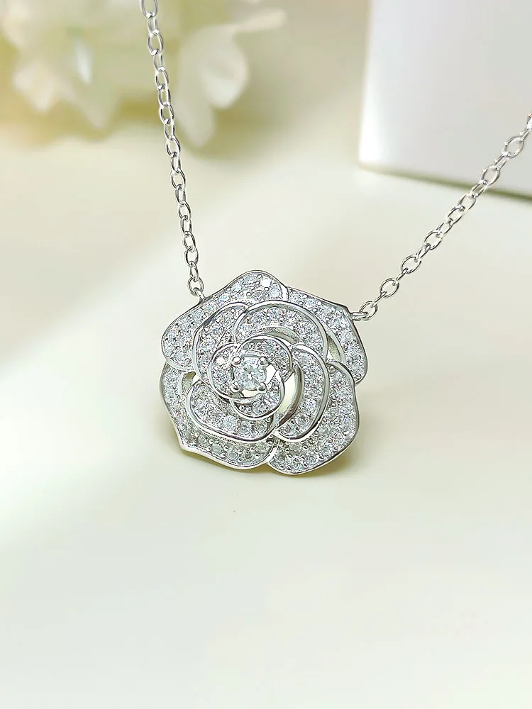

Fashionable Jewelry S925 Pure Silver Camellia Necklace for Women, Small and Popular Chinese Style, Clawbone Versatile Jewelry
