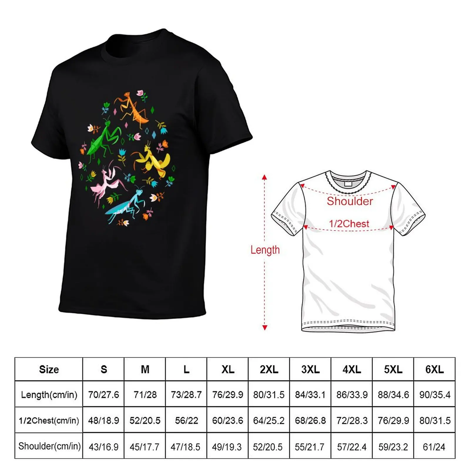 An Unordinary Array of Praying Mantises - Black T-Shirt Work Short Sleeve Cotton Top