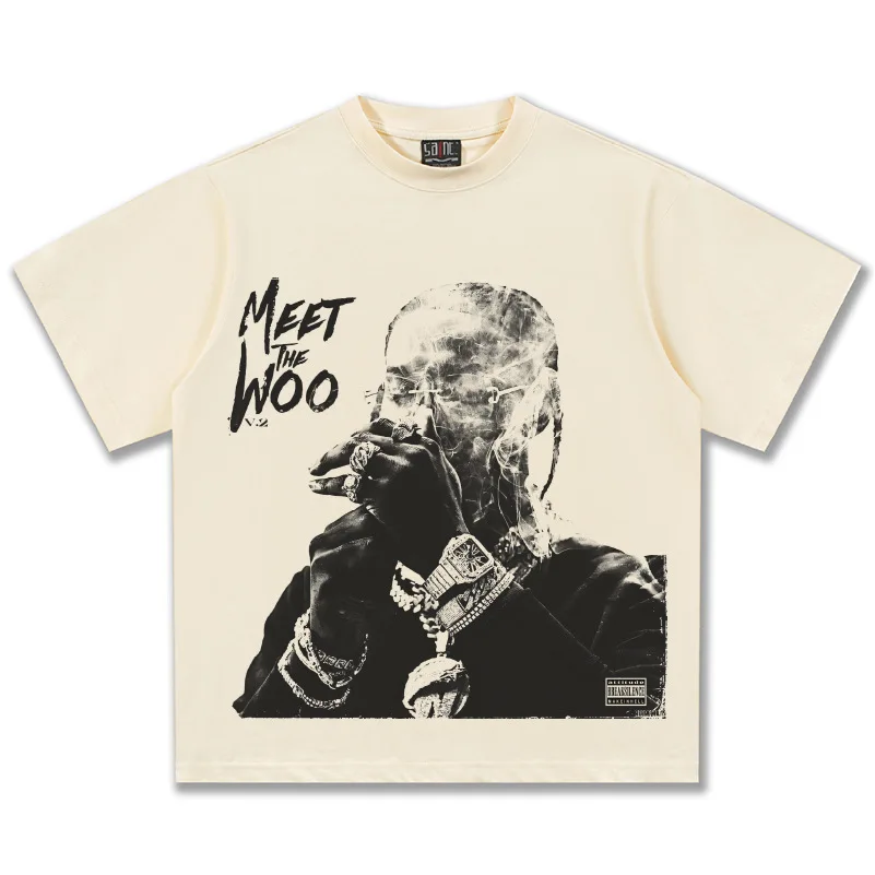 Pop Smoke Meet The Woo Graphic T-Shirt Unisex Oversized Hip Hop Rapper Casual Cotton Short Sleeve Classic Streetwear Fashion For