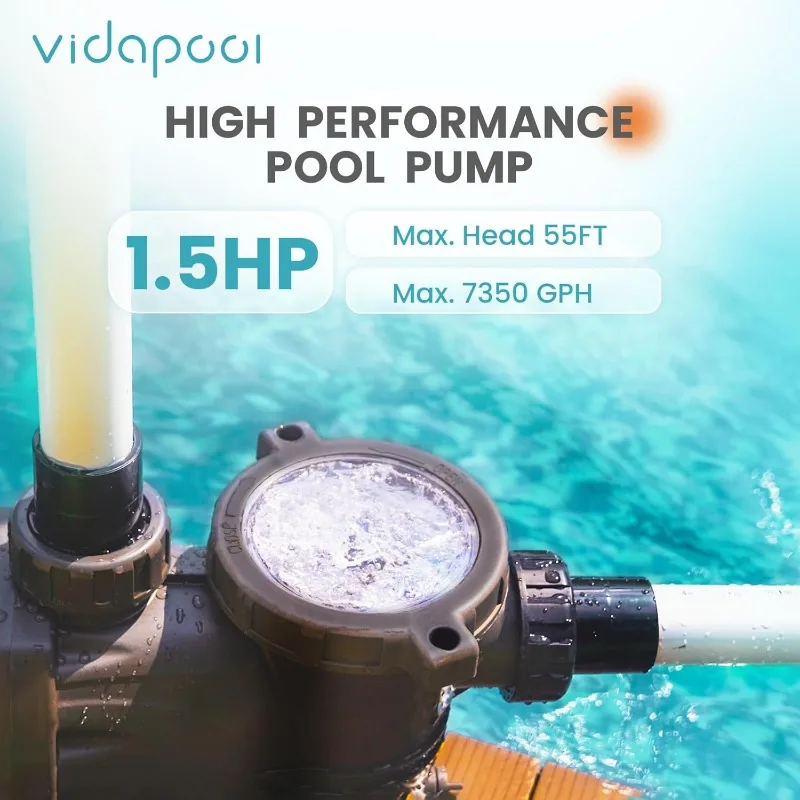 Pool Pump with timer,7350GPH,220V,2 Adapters,Powerful In/Above Ground Self Primming Swimming Pool Pumps with Basket