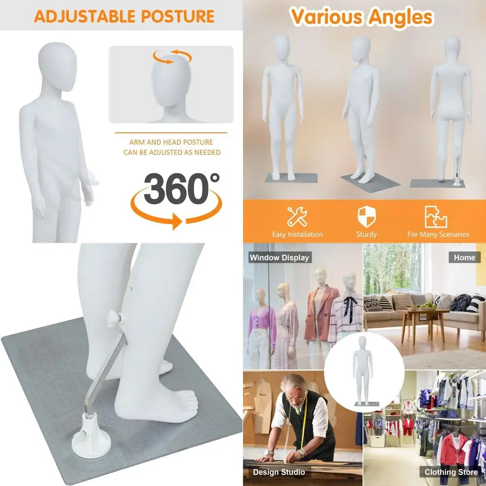 

Child Mannequin for Girls Clothing, Adjustable Plastic with Metal Base for Retail and Tailoring Displays