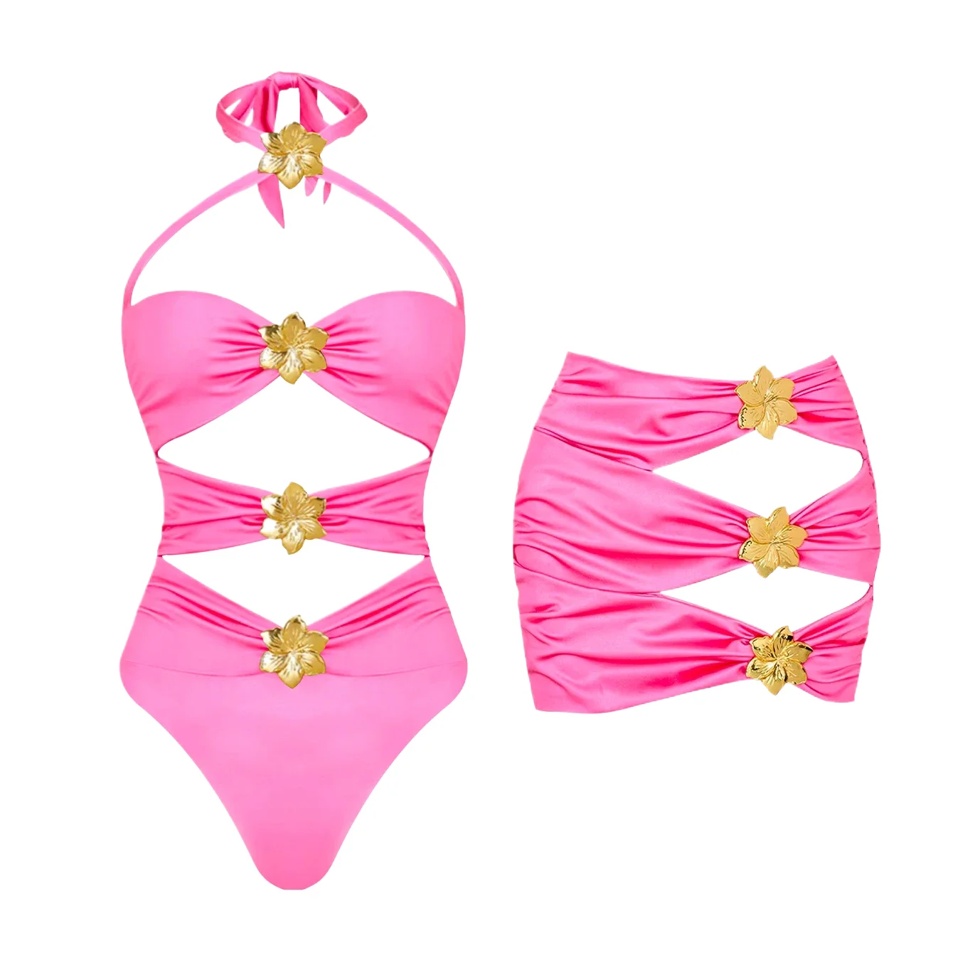 

2025 Cutout One Piece Swimsuit and Skirt Swimwear Women Bodysuit Monokini High Leg Swim Suit Bathing Suit Beachwear
