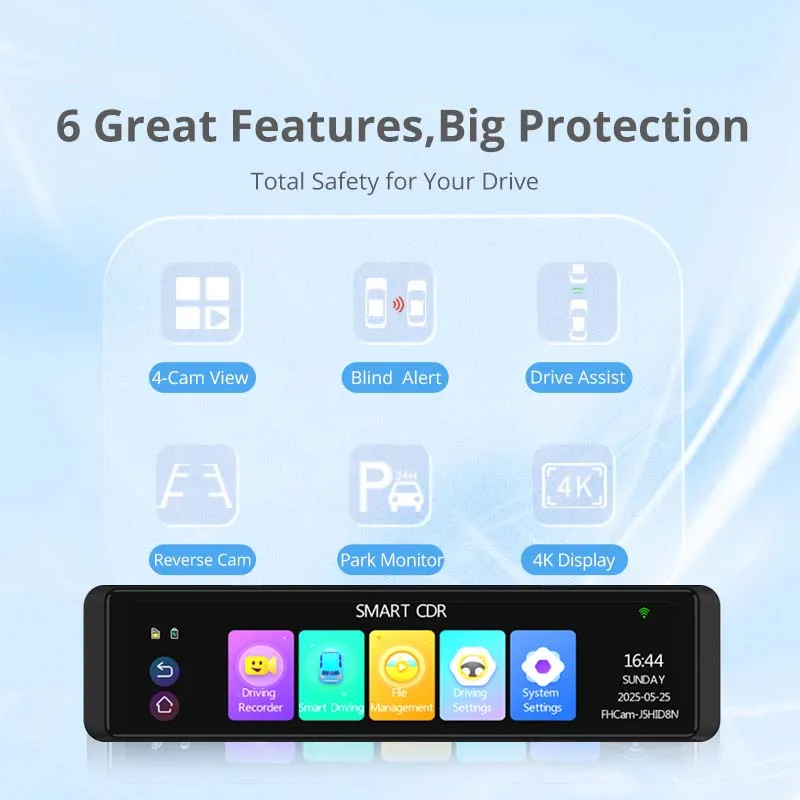 F40 Car DVR Rear View Mirror Dash Cam 11.26 Inch 2K 1080P AHD 3CH 126 Wide Reverse ADAS BSD WiFi Touch H.265 Micro SD 128GB