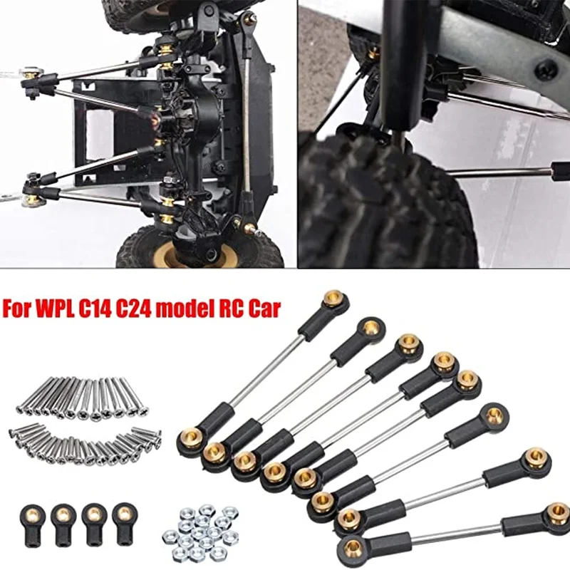 Upgrade Replacement Part Metal Suspension Toe Link Tie Rod Set for WPL 1/16 C14 C24 RC Car Parts