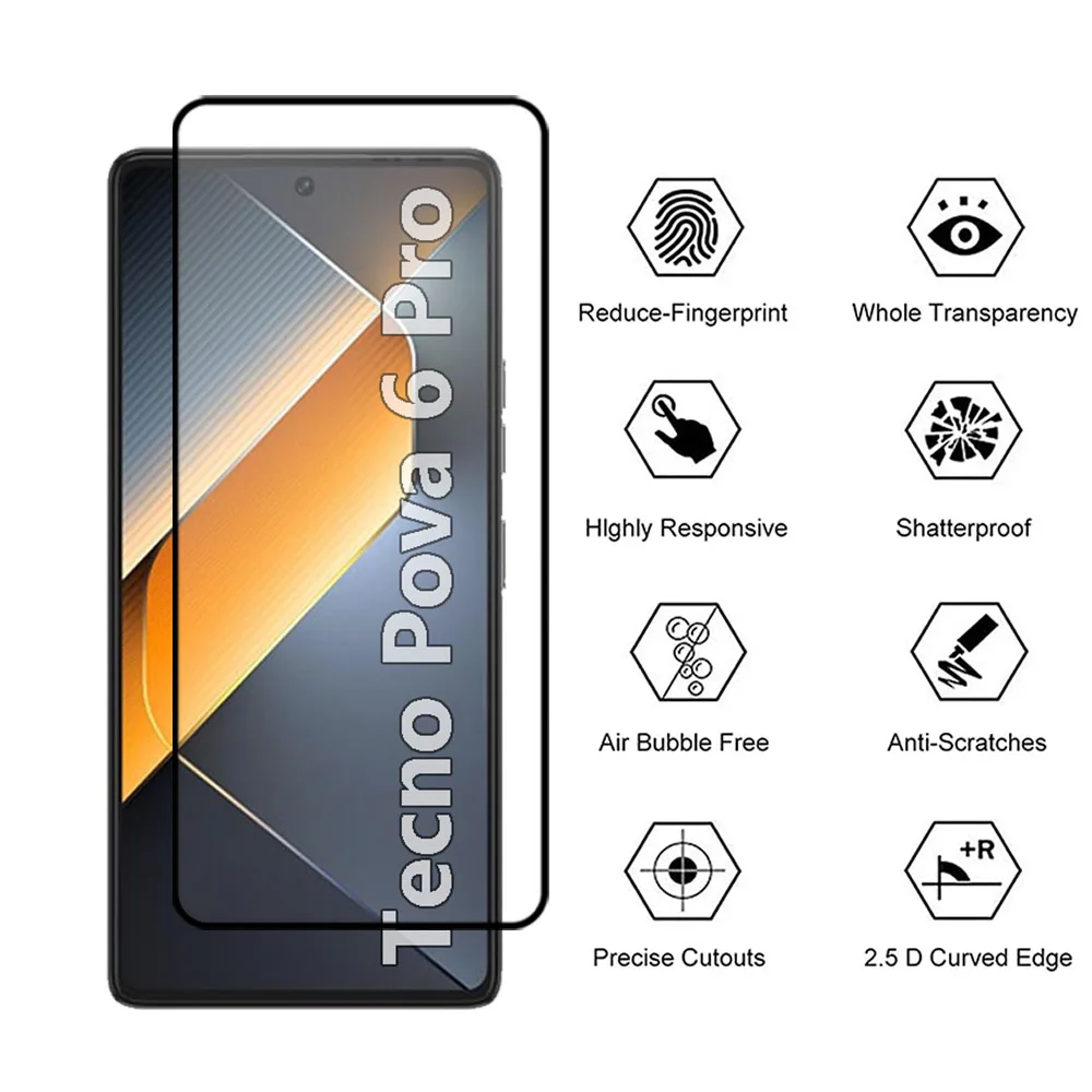 3PCS Tempered Glass For Tecno Pova 6 Neo Screen Protector Film For Tecno Pova 6 Pro Glass Protective