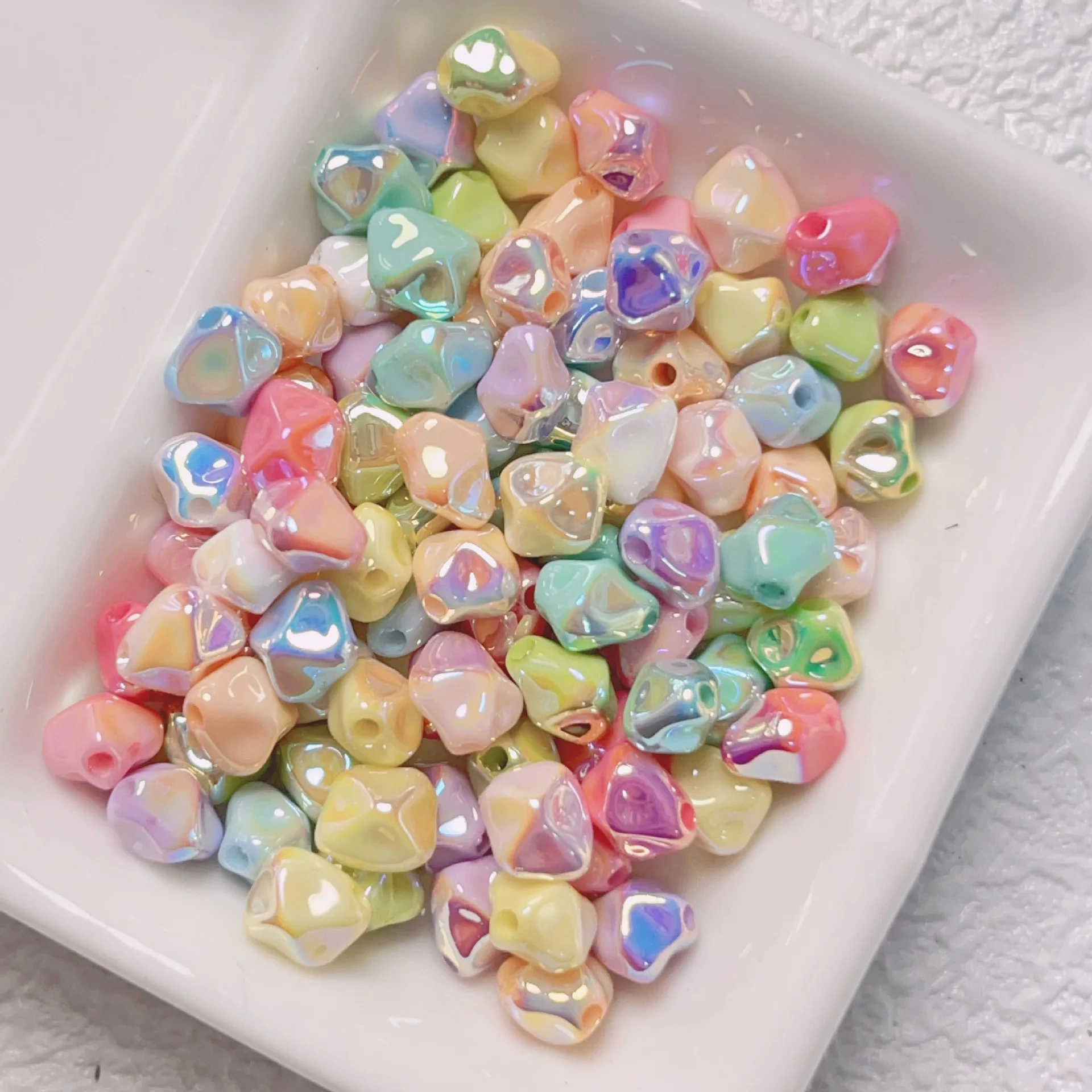 

DIY Jewelry Findings AB Pastel Colors Irregular Geometry Acrylic Plastic Spacer Beads Knit Bracelet Necklace Earring 7mm 100pcs