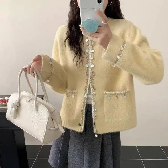 

Новая осенняя корейская короткая твидовая куртка-бомбер, женская тонкая универсальная повседневная женская куртка с длинным рукавом, верхняя одежда, женские топы