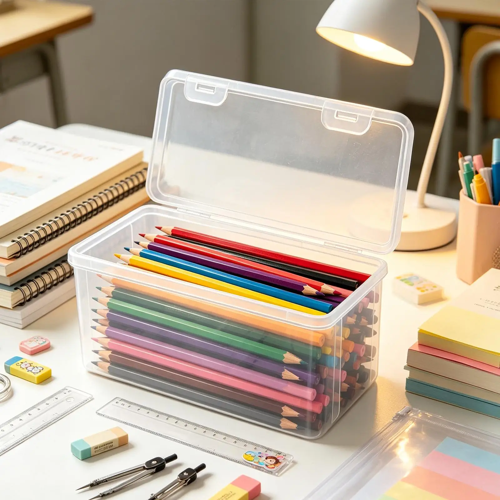 Transparent Pencil Holder Desktop Pen Organizer Crayon Storage Container School Office Supplies Stationery Box