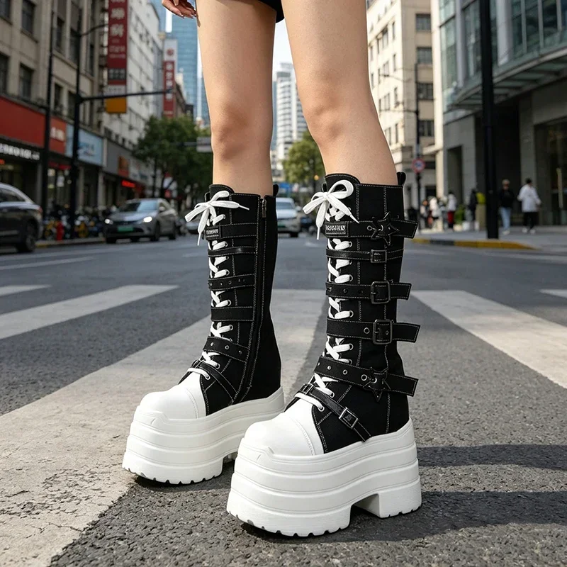 12CM Original Subkultur Plateau-Stiefel 2026 Frühling Herbst Japanische Y2k Punk Dark Girls Canvas Schuhe Damen Pumps – Detail 14