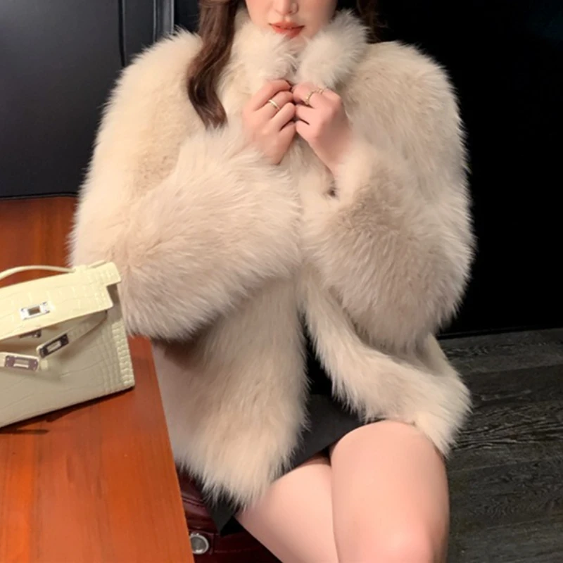 

Женские пальто из искусственного меха, короткое пальто с длинными рукавами и воротником-стойкой, толстая теплая уличная одежда Y2k, элегантные куртки, верхняя одежда, осень-зима